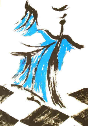 Schach Illustration mit Dame. Titel Blue Dancer der Knstlerin Elke Rehder
