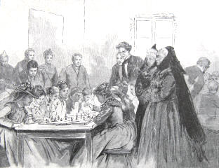 Frauenschach-Turnier in Strbeck, Zeichnung H. Lders 1890.