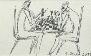 Schachspieler beim Schachspiel Zeichnung  Elke Rehder