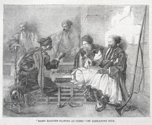 Bashi Bazouks beim Schachspiel, Holzstich von 1859 nach einem Gemlde von Alexandre Bida