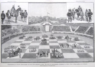 Lebendes Schachspiel in Prag 1895.