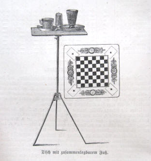 Schachbrett und Schachtisch von 1880