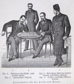 Schachspieler und Herrenmode im Herbst und Winter 1890, Holzstich aus Illustrierte Zeitung