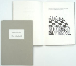 Gedicht Das Schachspiel von Gottlieb Konrad Pfeffel mit Holzschnitten von Elke Rehder.