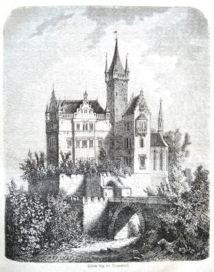 Schloss Egg im Ortsteil Egg in der Gemeinde Bernried im Landkreis Deggendorf, Holzstich von 1863