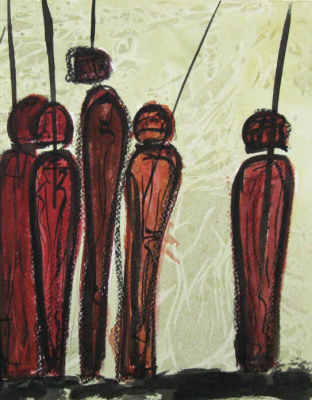 Schachbild mit 5 Bauern gemalt von Elke Rehder.