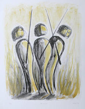 Schach - Drei Bauern, Lithographie auf Hahnemhle Btten signiert, nummeriert, datiert 1994.