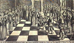Harsdörffer: Detail des Kupferstichs "Das lebendige Schachspiel"