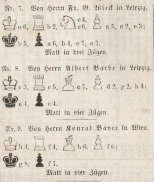 Schachkomponisten Konrad Bayer, Albert Barbe und Friedrich G. Wieck