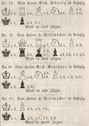 Schachkompositionen von Richard Schurig, Herrmann Pollmächer und  Richard Beuthner 1858 in Leipzig