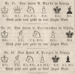 Problemschach 1860 Schachkomponisten Albert Barbe, Hermann Pollmächer und K. Prager in Leipzig