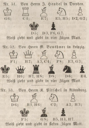 Problemschach Schachaufgaben von Richard Beuthner, Karl Pitsche und J. Hendel in Dresden