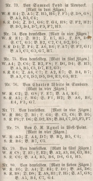 chess problems from 1862 by Samuel Loyd, Charles White and Agnel