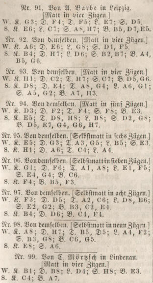 Selbstmatt Aufgaben und Mehrzger von Albert Barbe 1863 in Leipzig
