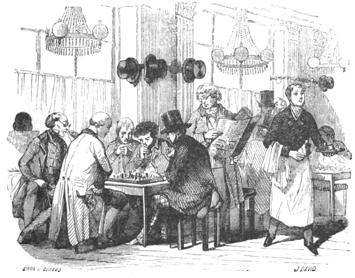 Paul Morphy jugando 8 partidas a ciegas en el Café de la Regence (Paris) -  Le Monde Illustré, 16.10.1856