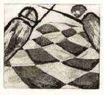 The Fight - Chess etching by the German artist Elke Rehder