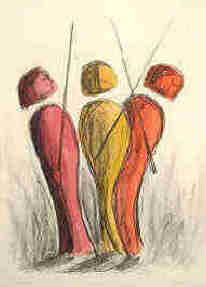 Three Pawns - Chess lithography by the German artist Elke Rehder
