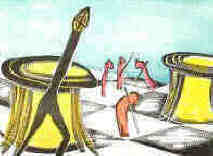 The Pawn is weak - Chess woodcut by the German artist Elke Rehder