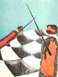 The Fight - Chess woodcut by the German artist Elke Rehder