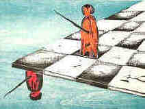 Irrational Position - Chess woodcut by the German artist Elke Rehder